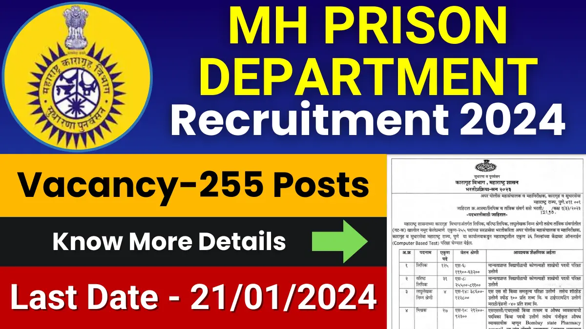 Maharashtra Prison Department Recruitment 2024 For 255 Posts Check