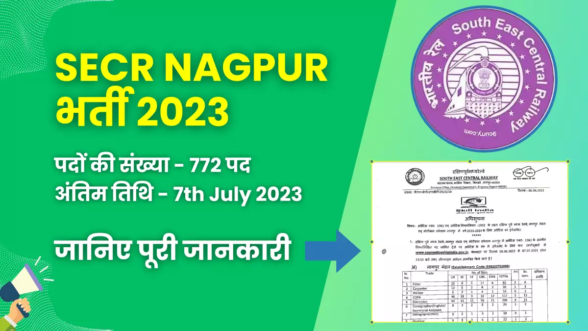 SECR Nagpur Apprentice Jobs 2023 for 772 पद | योग्यता, आवेदन कैसे करें, और बहुत कुछ जानें 1 SECR Nagpur Apprentice Jobs 2023