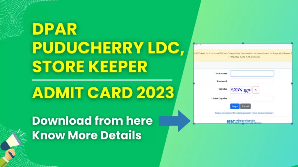 DPAR Puducherry LDC, Store Keeper Hall Ticket 2023