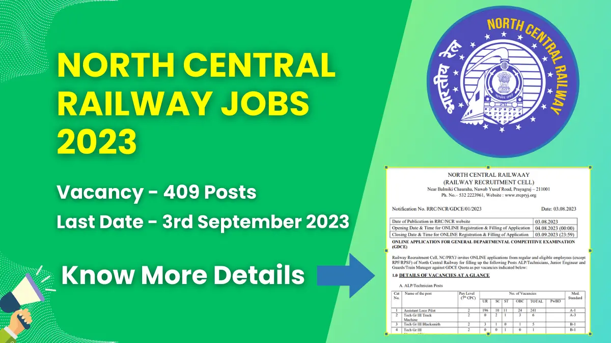 North Central Railway Jobs 2023 for 409 ALP, Technician Posts | Check Eligibility, How to Apply, and More 1 North Central Railway Jobs 2023