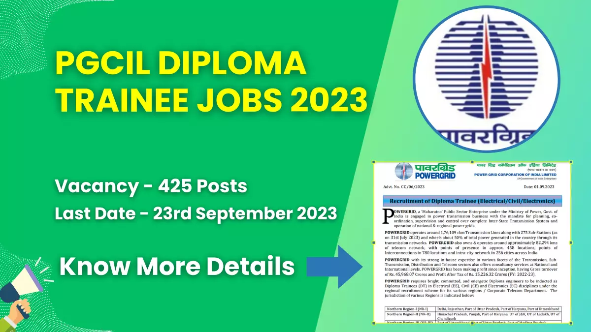 PGCIL Diploma Trainee Jobs 2023 for 425 Posts | Check Eligibility, How to Apply, and More 1 PGCIL Diploma Trainee Jobs 2023