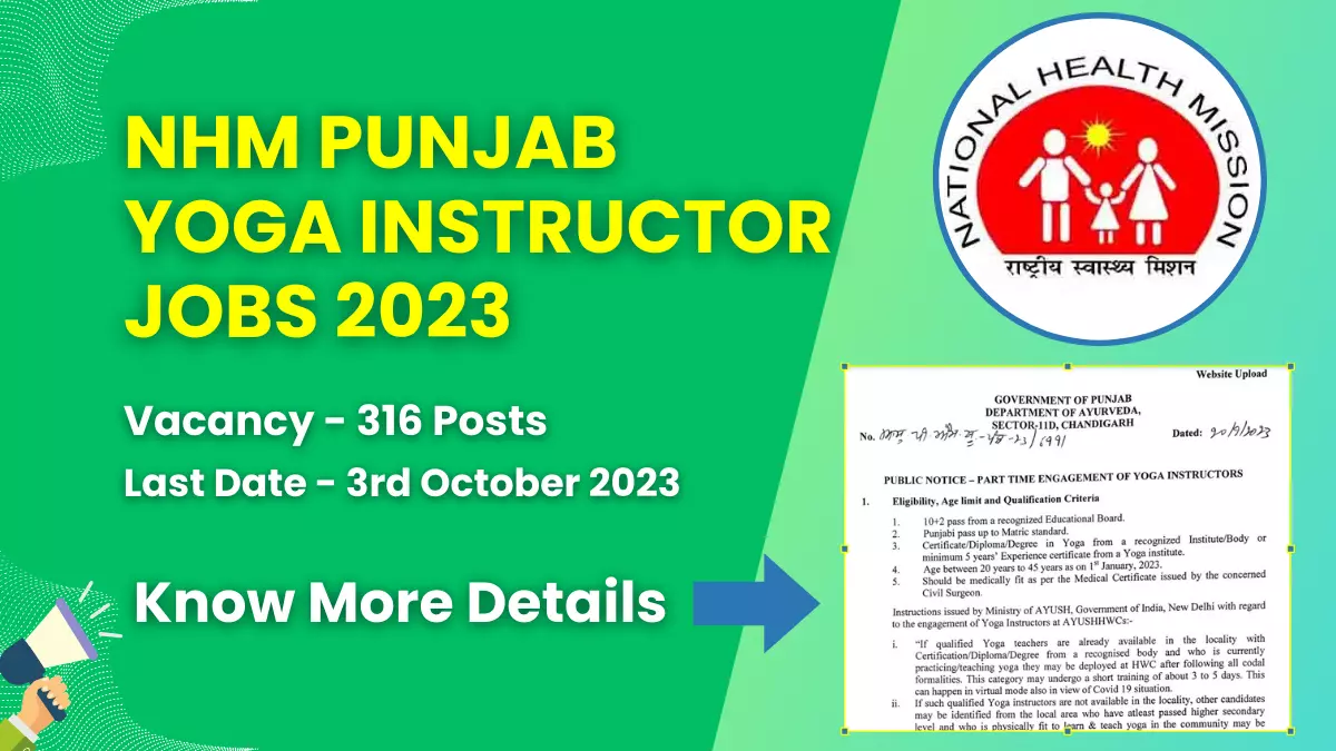 NHM Punjab Yoga Instructor Jobs 2023 for 316 Posts | Check Eligibility, How to Apply, and More 1 NHM Punjab Yoga Instructor Jobs 2023