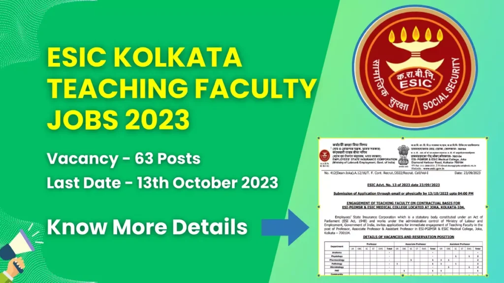 ESIC Kolkata Teaching Faculty Jobs 2023