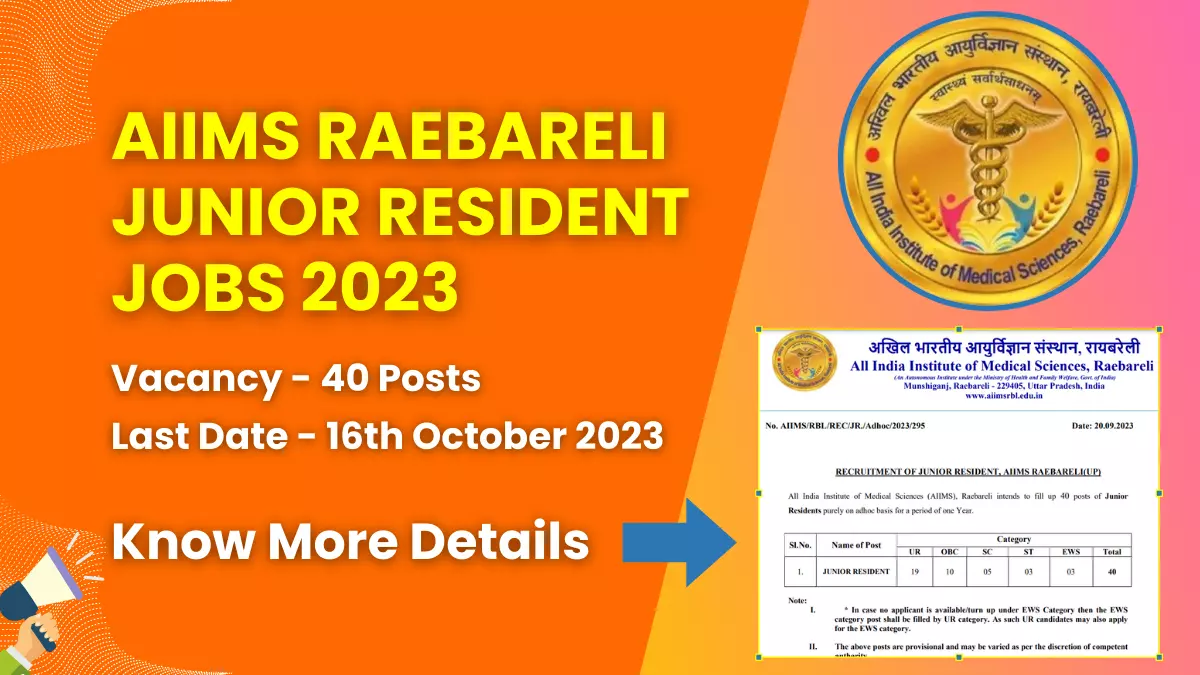 AIIMS Raebareli Junior Resident Jobs 2023