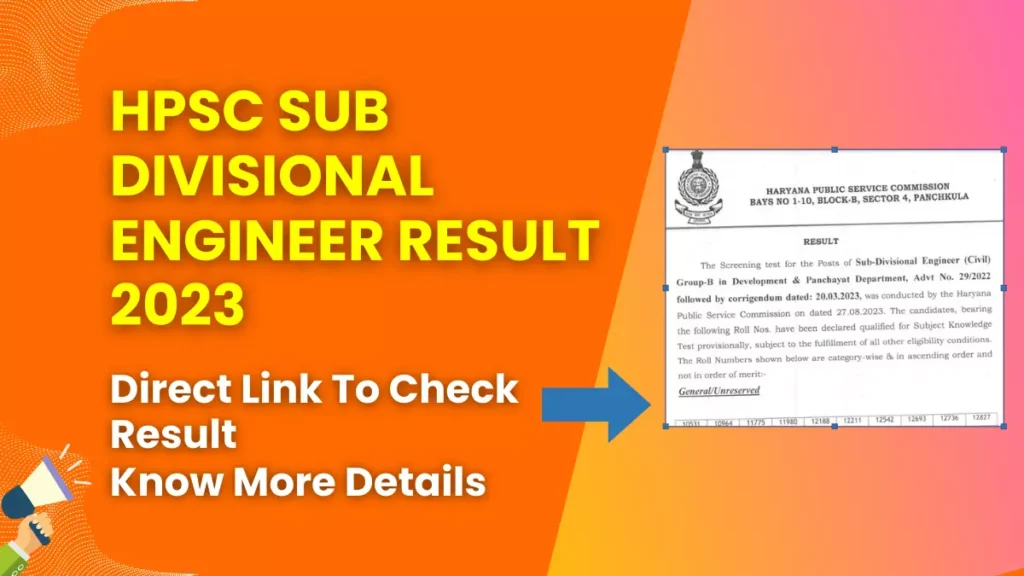 HPSC Sub Divisional Engineer Result 2023