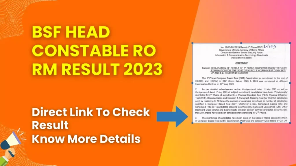 BSF Head Constable RO RM Result 2023