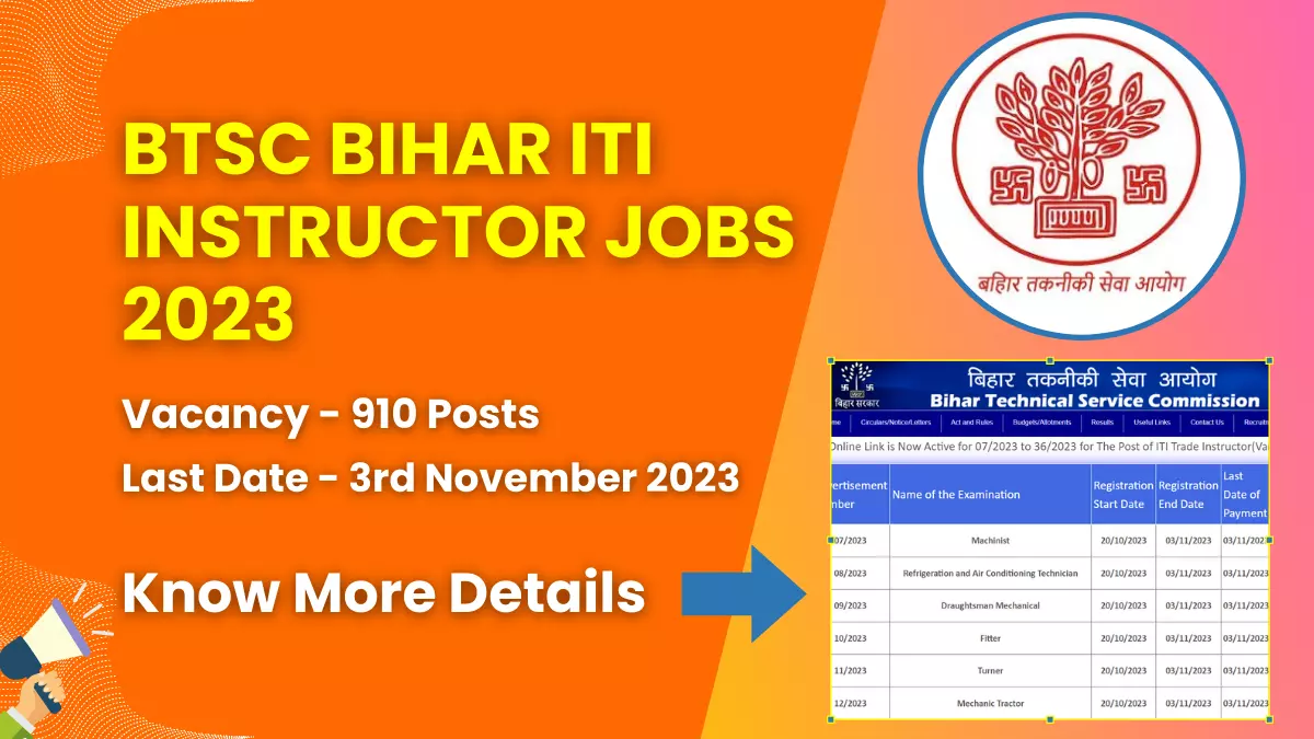 BTSC Bihar ITI Instructor Jobs 2023