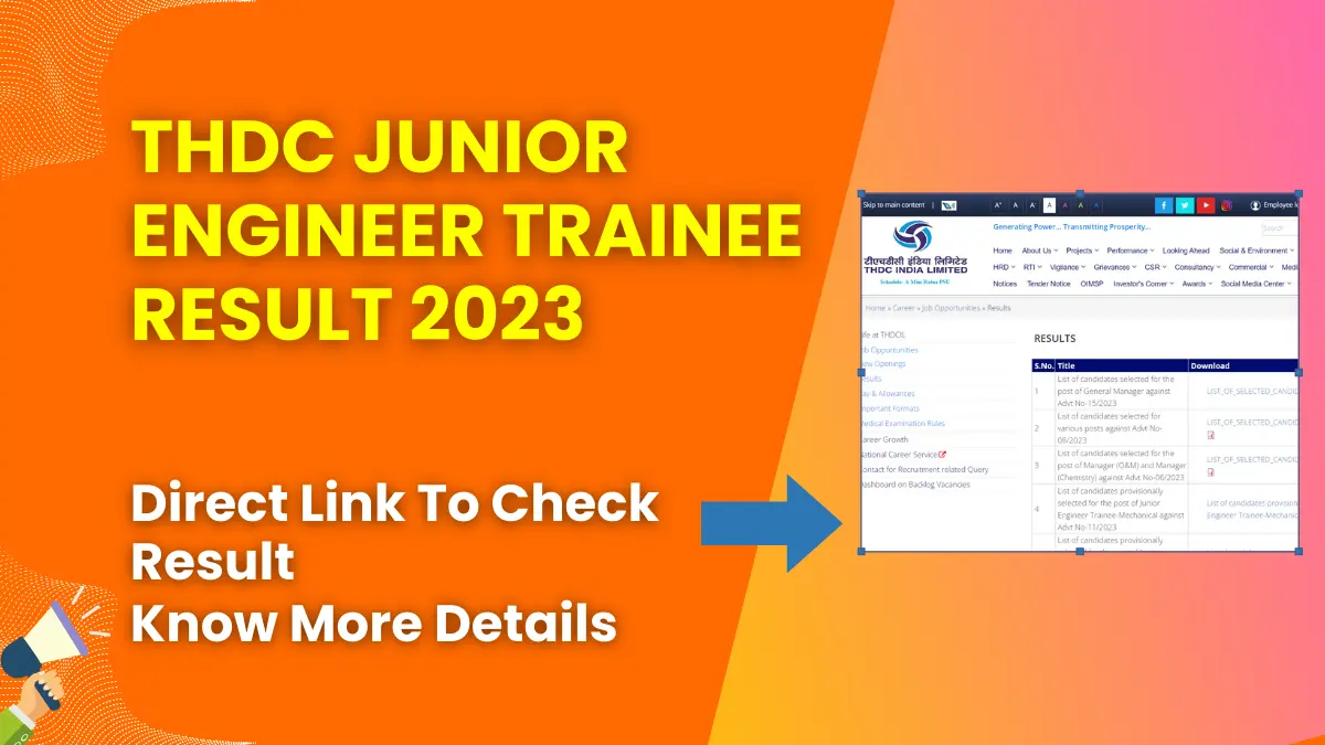 THDC Junior Engineer Trainee Result 2023