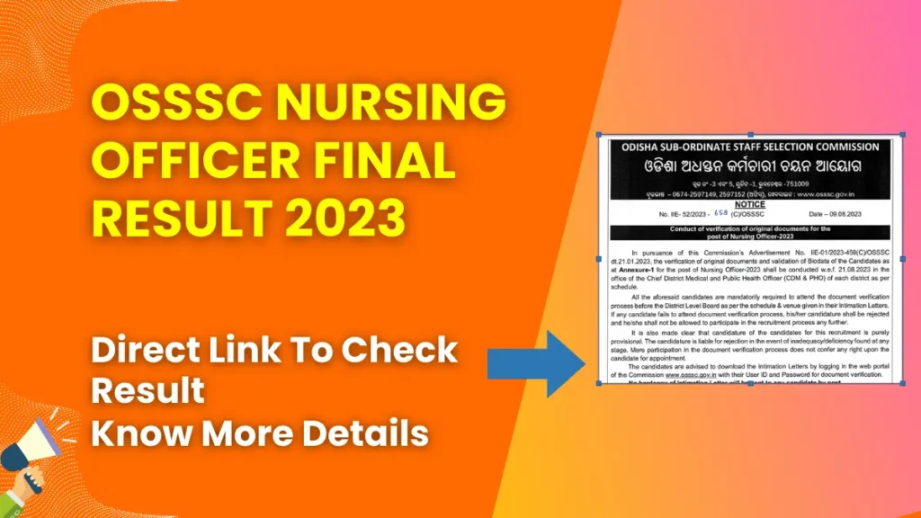 OSSSC Nursing Officer Final Result 2023