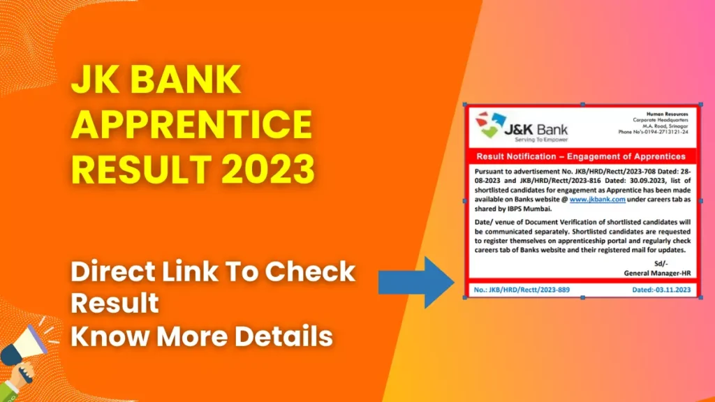 JK Bank Apprentice Result 2023