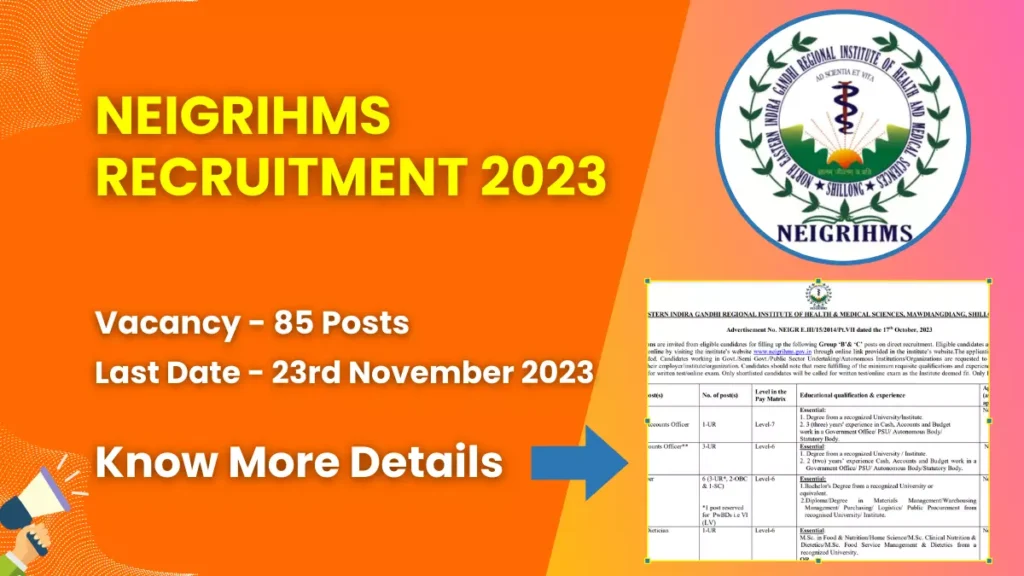 NEIGRIHMS Recruitment 2023