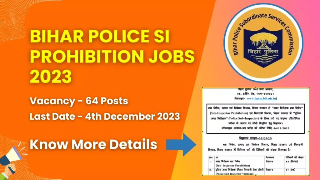 Bihar Police SI Prohibition Jobs 2023