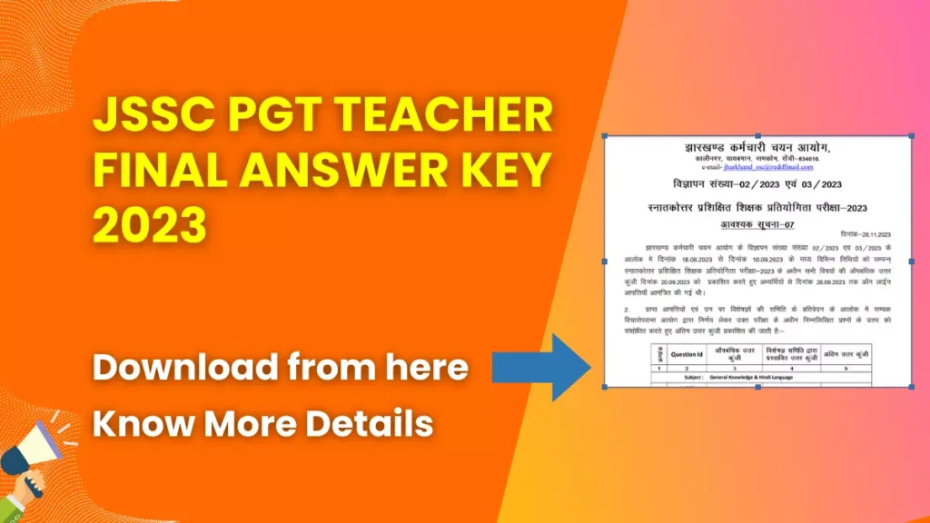 JSSC PGT Teacher Final Answer Key 2023