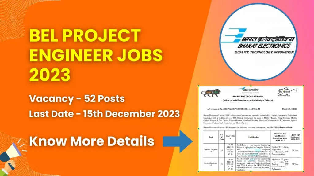BEL Project Engineer Jobs 2023