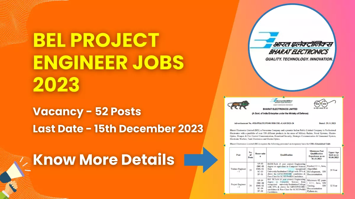 BEL Project Engineer Jobs 2023