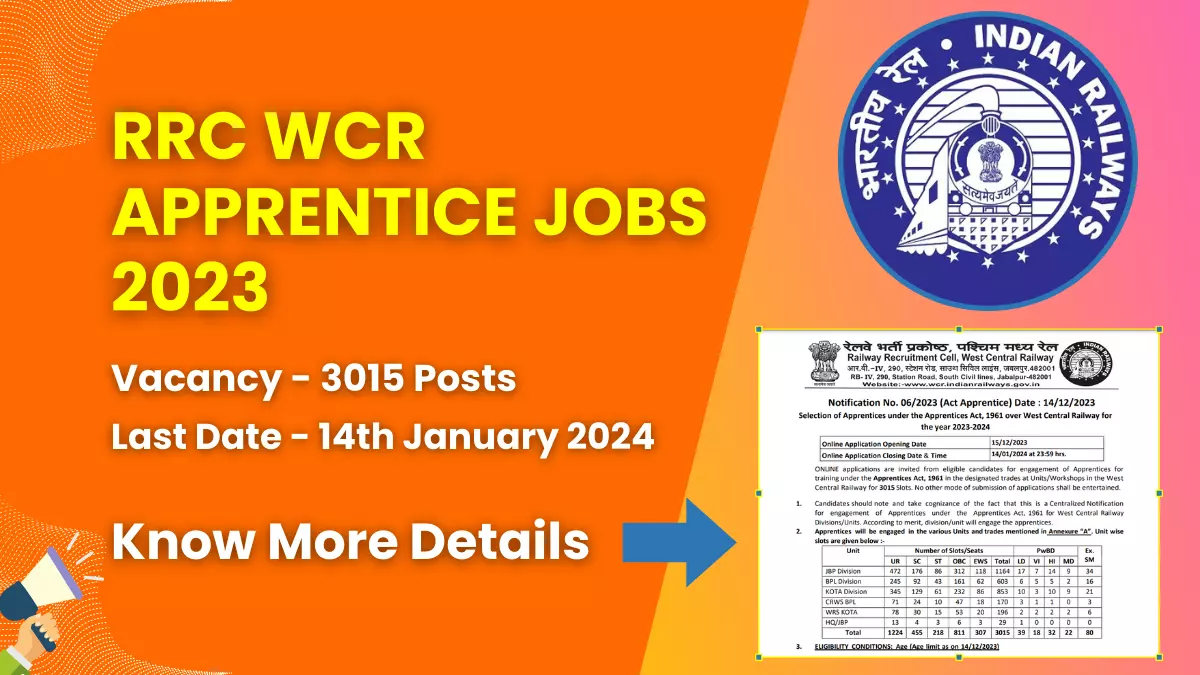 RRC WCR Apprentice Jobs 2023 for 3015 Posts | Check Eligibility, How to Apply, and More 1 RRC WCR Apprentice Jobs 2023