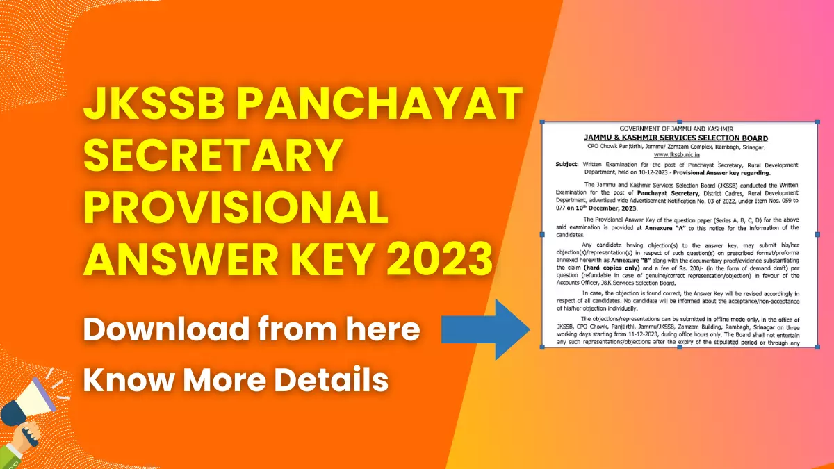 JKSSB Panchayat Secretary Provisional Answer Key 2023 (Released) | Download Question Paper Solution 1 JKSSB Panchayat Secretary Provisional Answer Key 2023