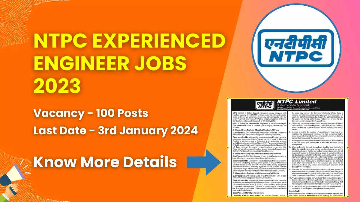 NTPC Experienced Engineer Jobs 2023