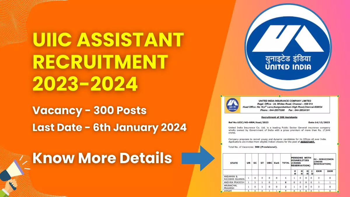 UIIC Assistant Recruitment 2023-2024 for 300 Posts | Check Eligibility, How to Apply, and More