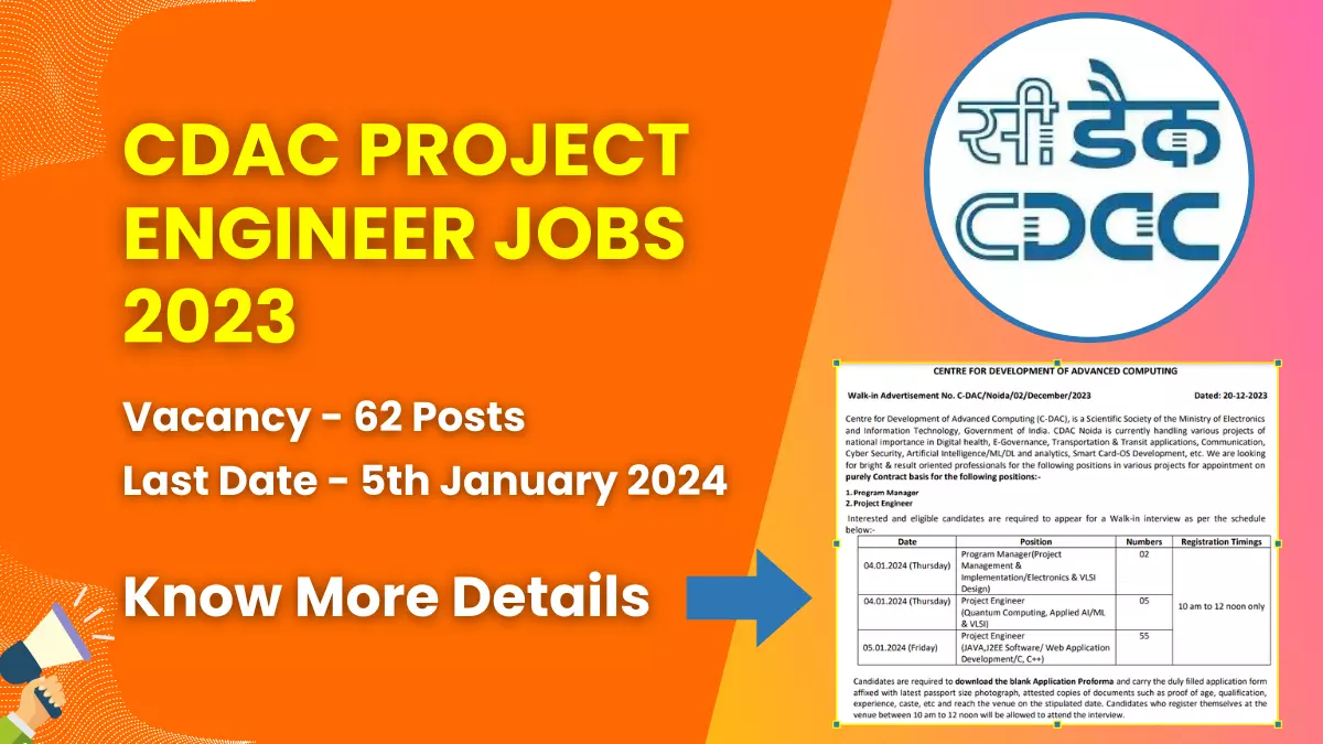 CDAC Project Engineer Jobs 2023