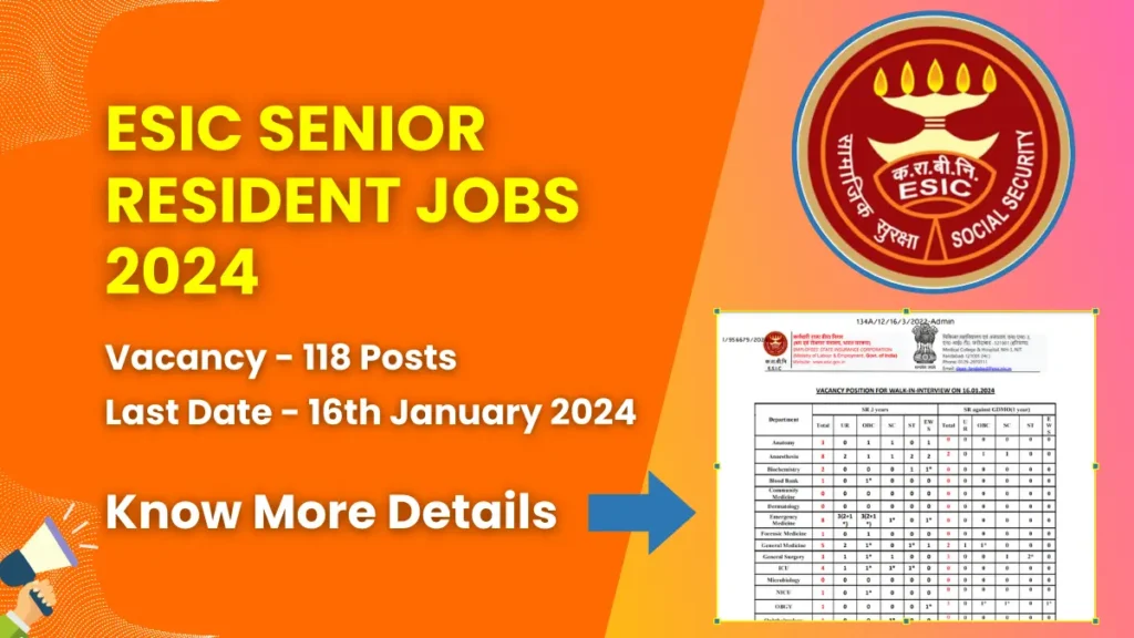 ESIC Senior Resident Jobs 2024