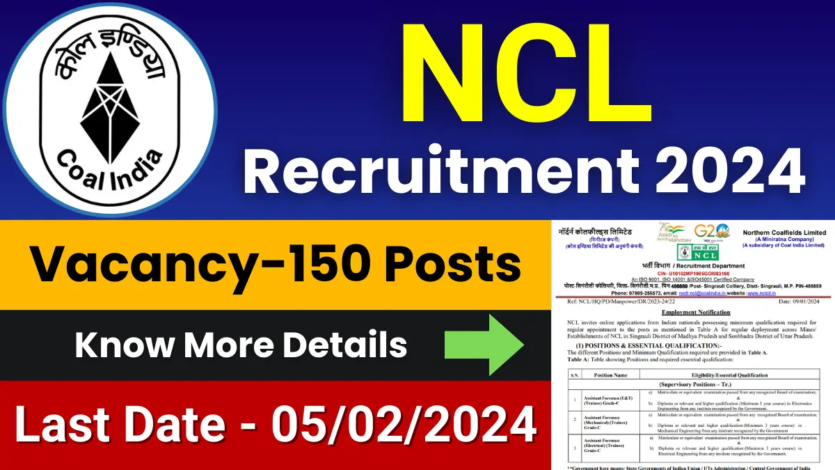 NCL Assistant Foreman Jobs 2024 for 150 Posts | Check Eligibility, How to Apply, and More 1 NCL Assistant Foreman Jobs 2024
