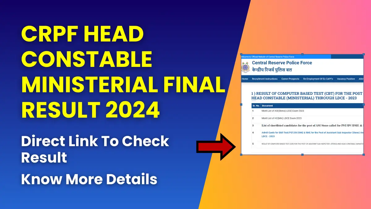 CRPF Head Constable Ministerial Final Result 2024
