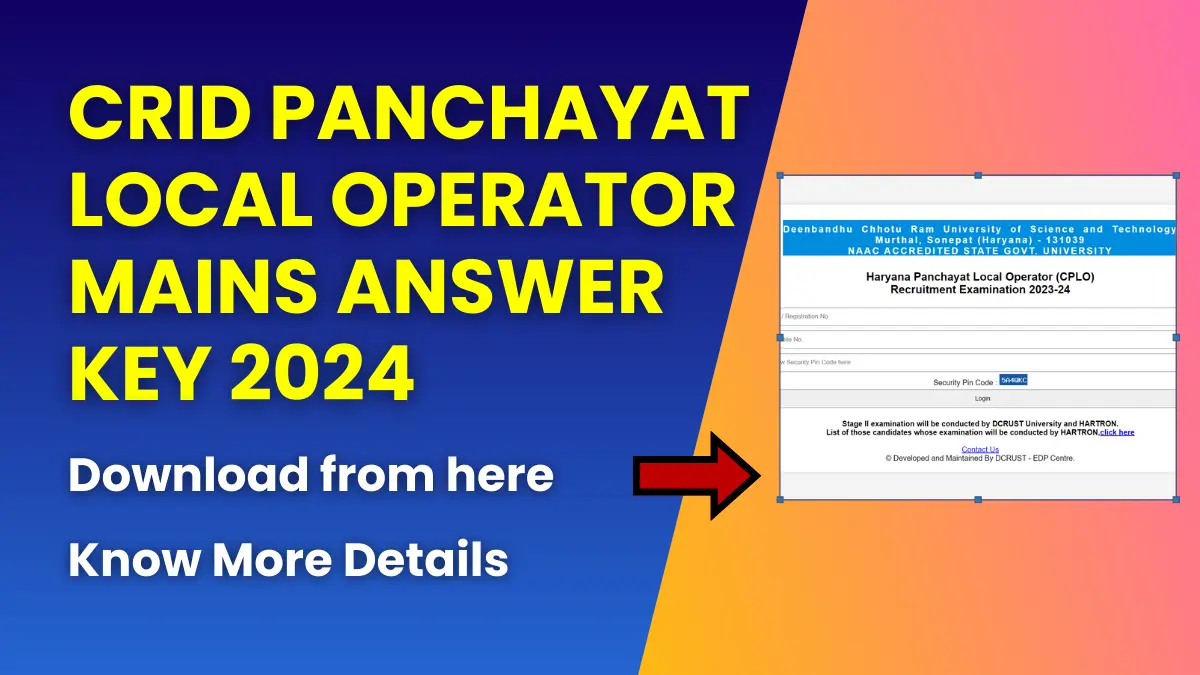 CRID Panchayat Local Operator Mains Answer Key 2024