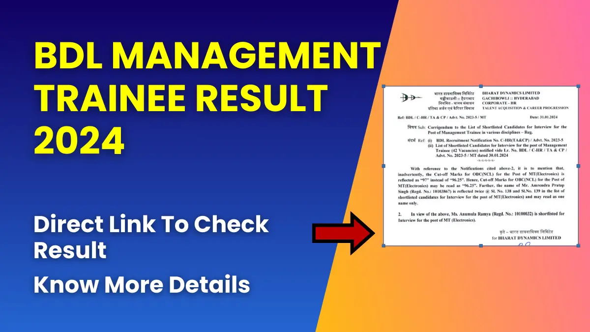 BDL Management Trainee Result 2024