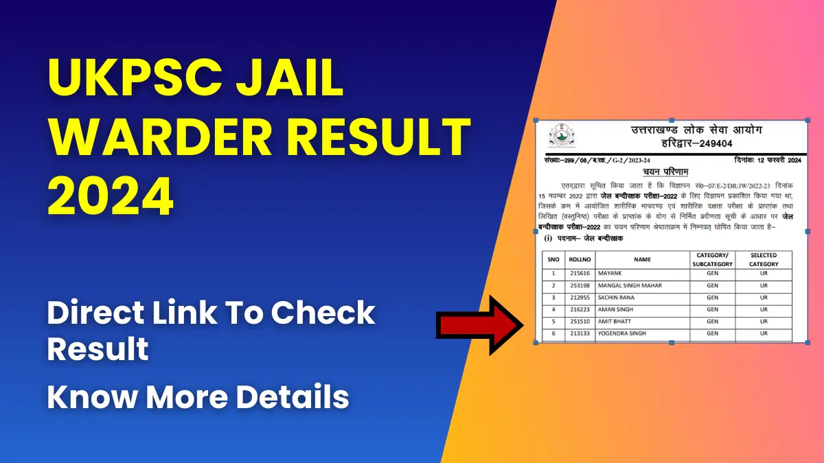 UKPSC Jail Warder Result 2024