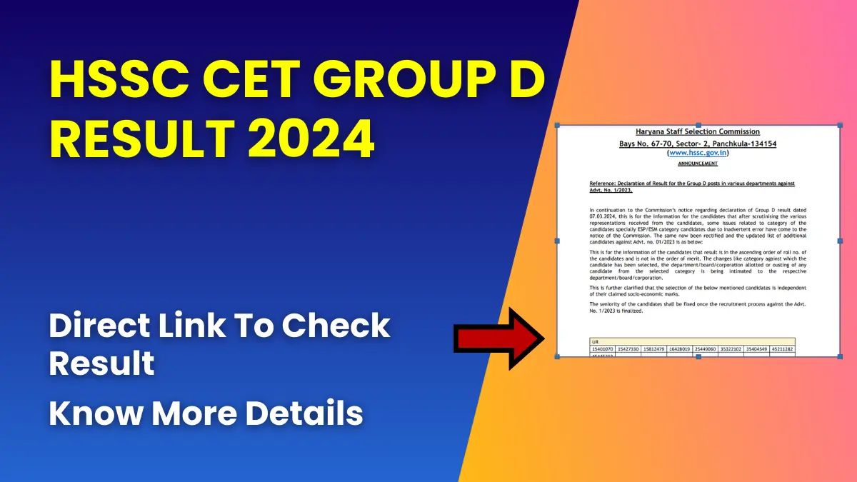 HSSC CET Group D Result 2024 (Released) | Direct Link To Check Result 1 HSSC CET Group D Result 2024