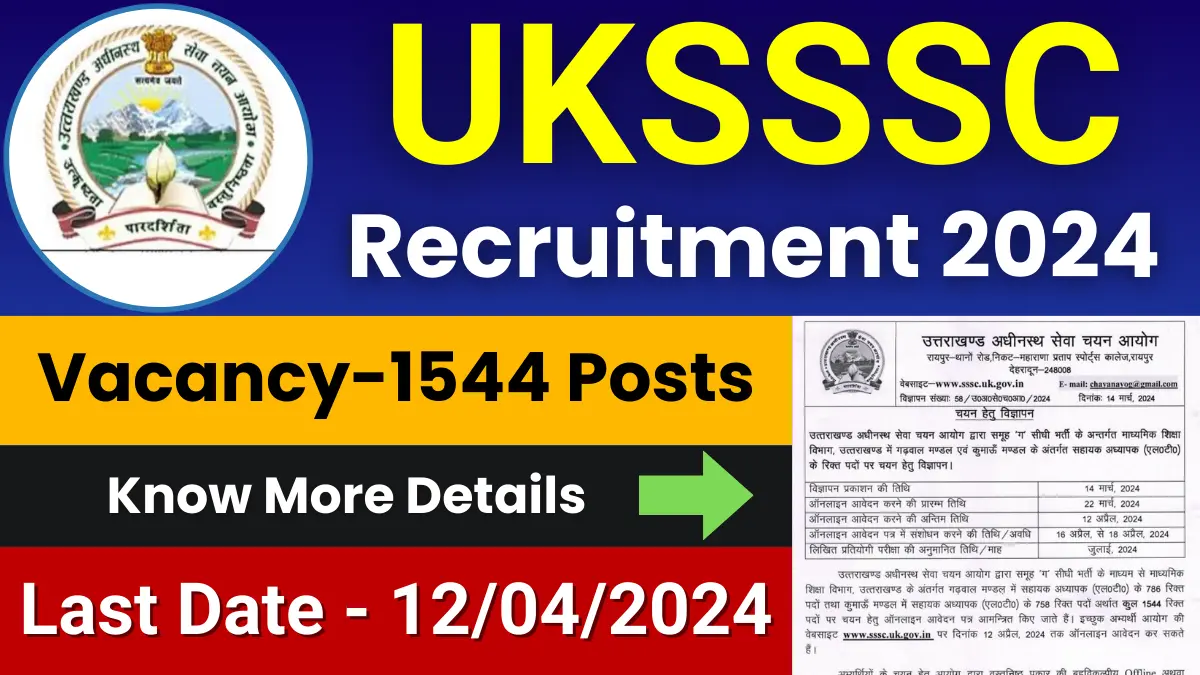 UKSSSC Assistant Teacher Jobs 2024