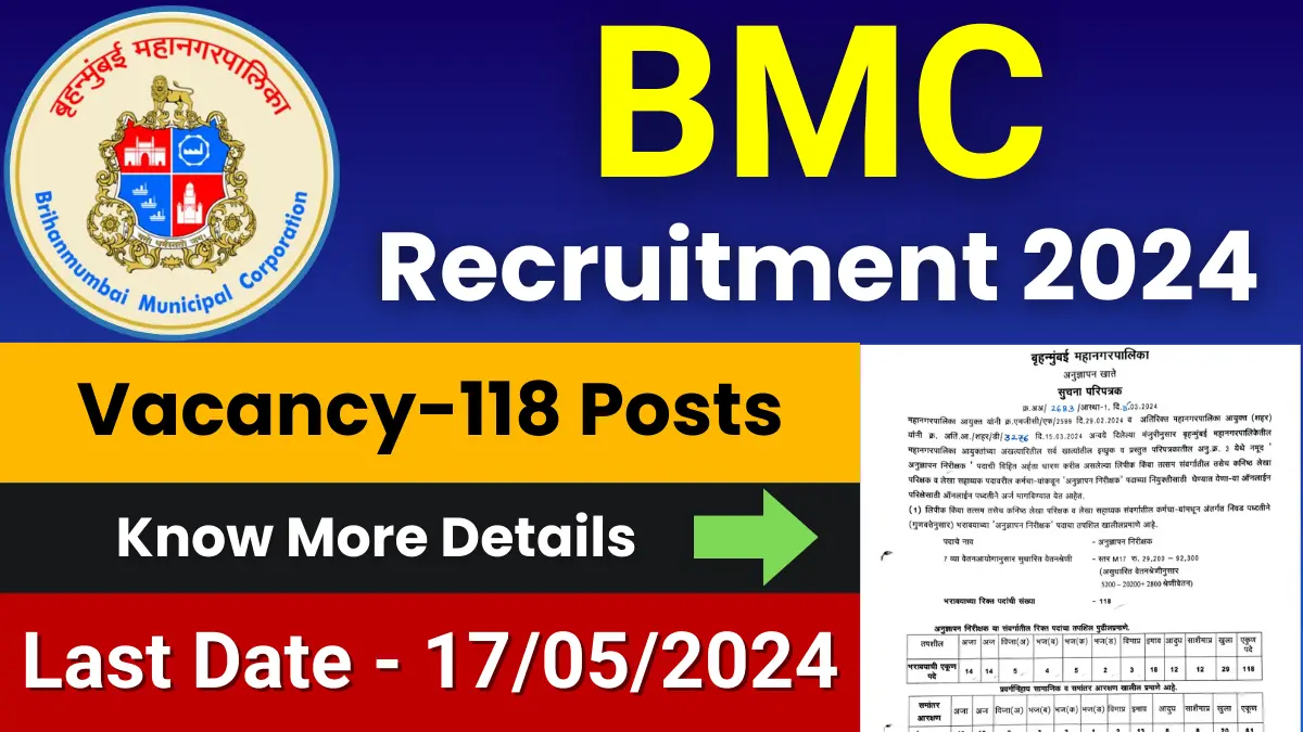 BMC Recruitment 2024 for 118 Posts | Check Eligibility, How to Apply, and More 1 BMC Recruitment 2024
